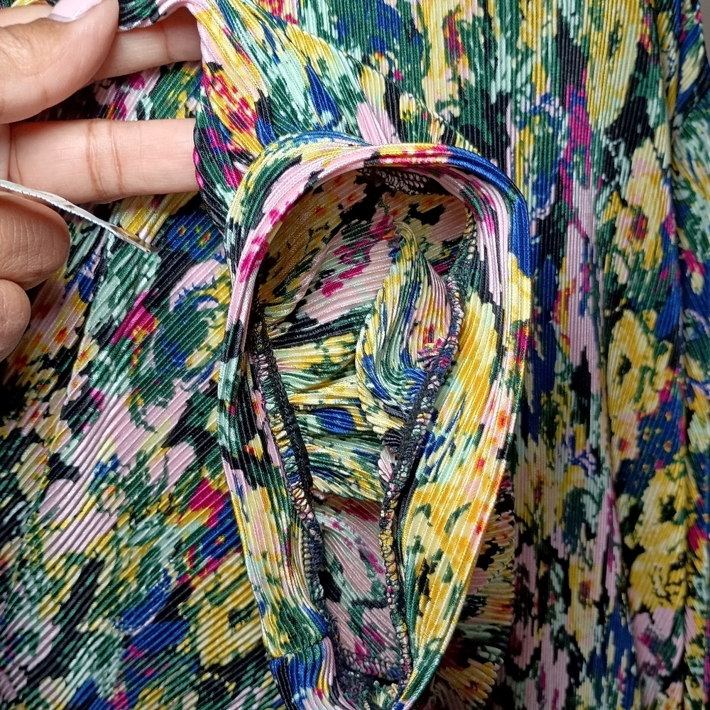 Vero Moda Curve Ribbed Floral Mini Dress Size 18 | Pleated Tie Waist - Picture 7 of 14